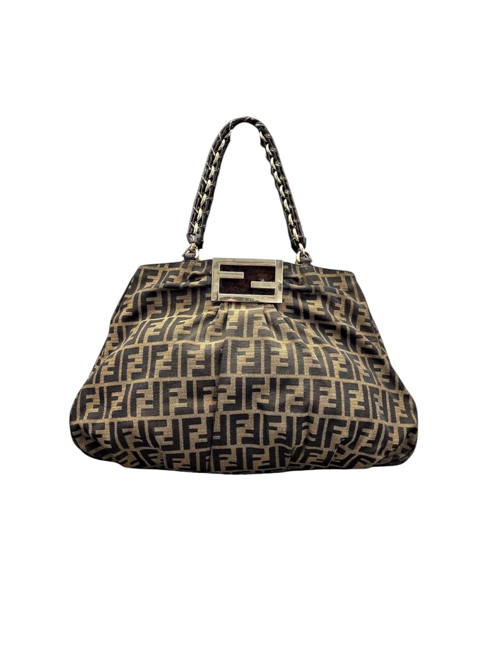 Fendi Zucca Canvas/ Leather Shoulder Bag in Brown